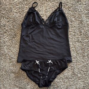 Rampage Black Lingerie with Adjustable Spaghetti Straps and Lace V-Neckline Sz M
